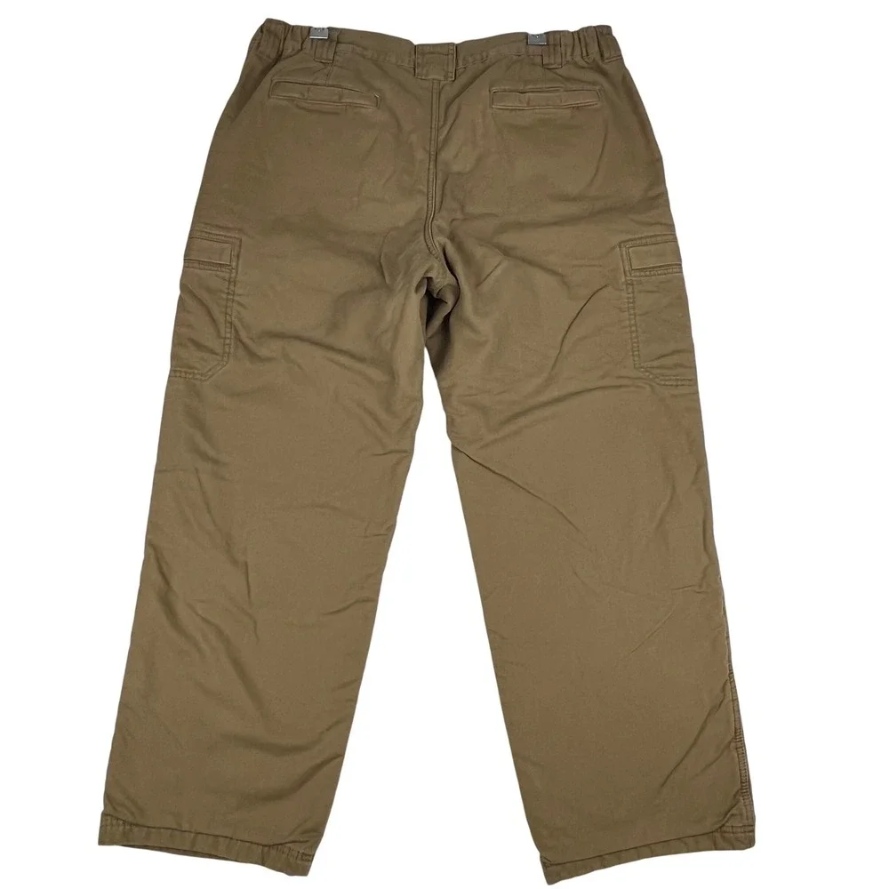 LL Bean Cargo Pants Mens 38x30 Brown Fleece Lined Cotton Canvas Outdoor 277830‎